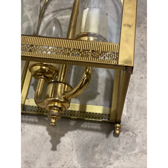 Vintage Brass and Etched Glass Hall Lantern Light Pendant Flush Mount Floral Mot - Picture 3 of 12